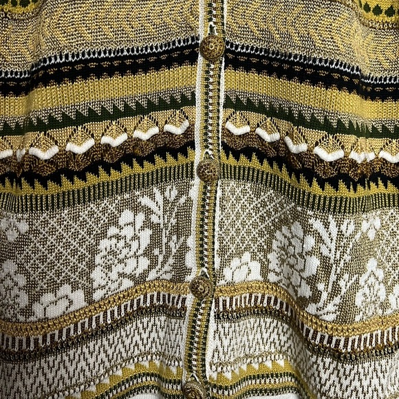 Vintage Dana Buchman Gold Brown Patterned Vneck Cardigan Medium - Picture 8 of 12